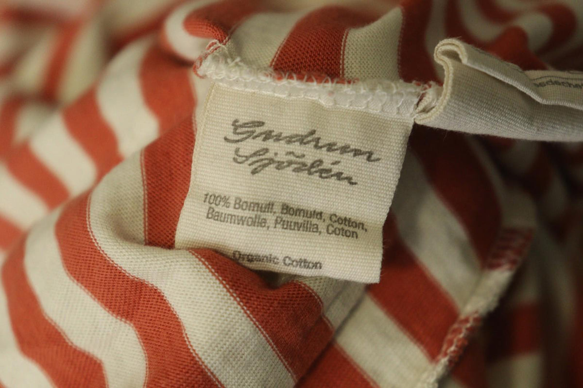 GUDRUN SJODEN Orange White Striped Comfort Long Sleeve Pullover Blouse Top Sz M