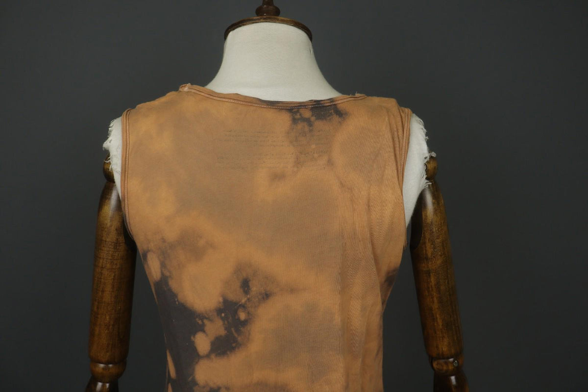Tank Top Brown Black 100% Cotton Tie-Dye Wide Strap Round Neck Pullover – Size M