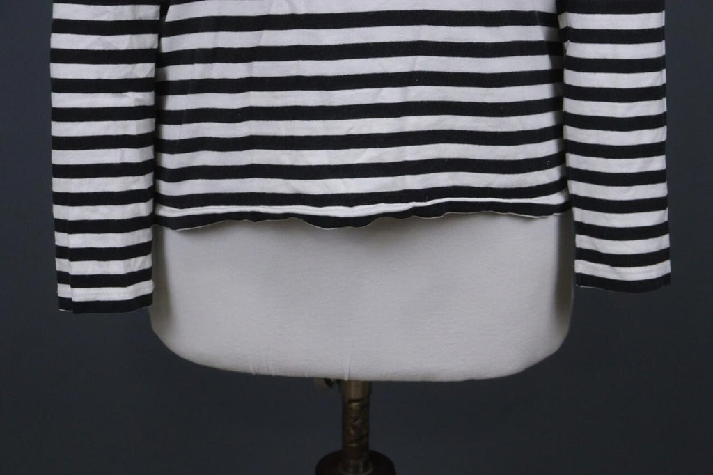 MARIMEKKO White Black Striped Round Neck Long Sleeve Stretch Blouse Top – Size S