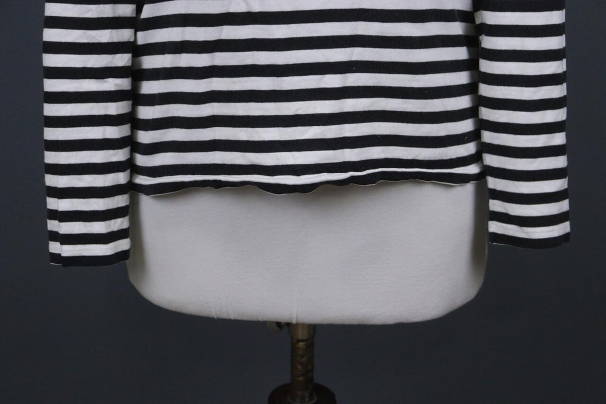 MARIMEKKO White Black Striped Round Neck Long Sleeve Stretch Blouse Top – Size S