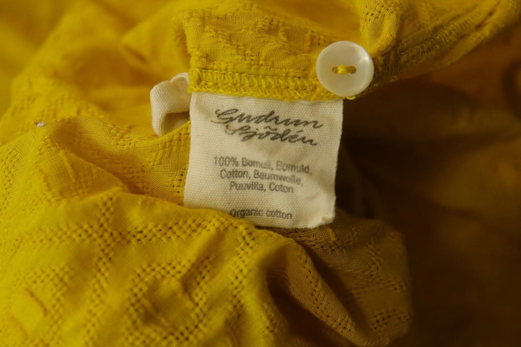 GUDRUN SJODEN Yellow Cotton Long Sleeve Round Neck Button Front Shirt Dress Sz M