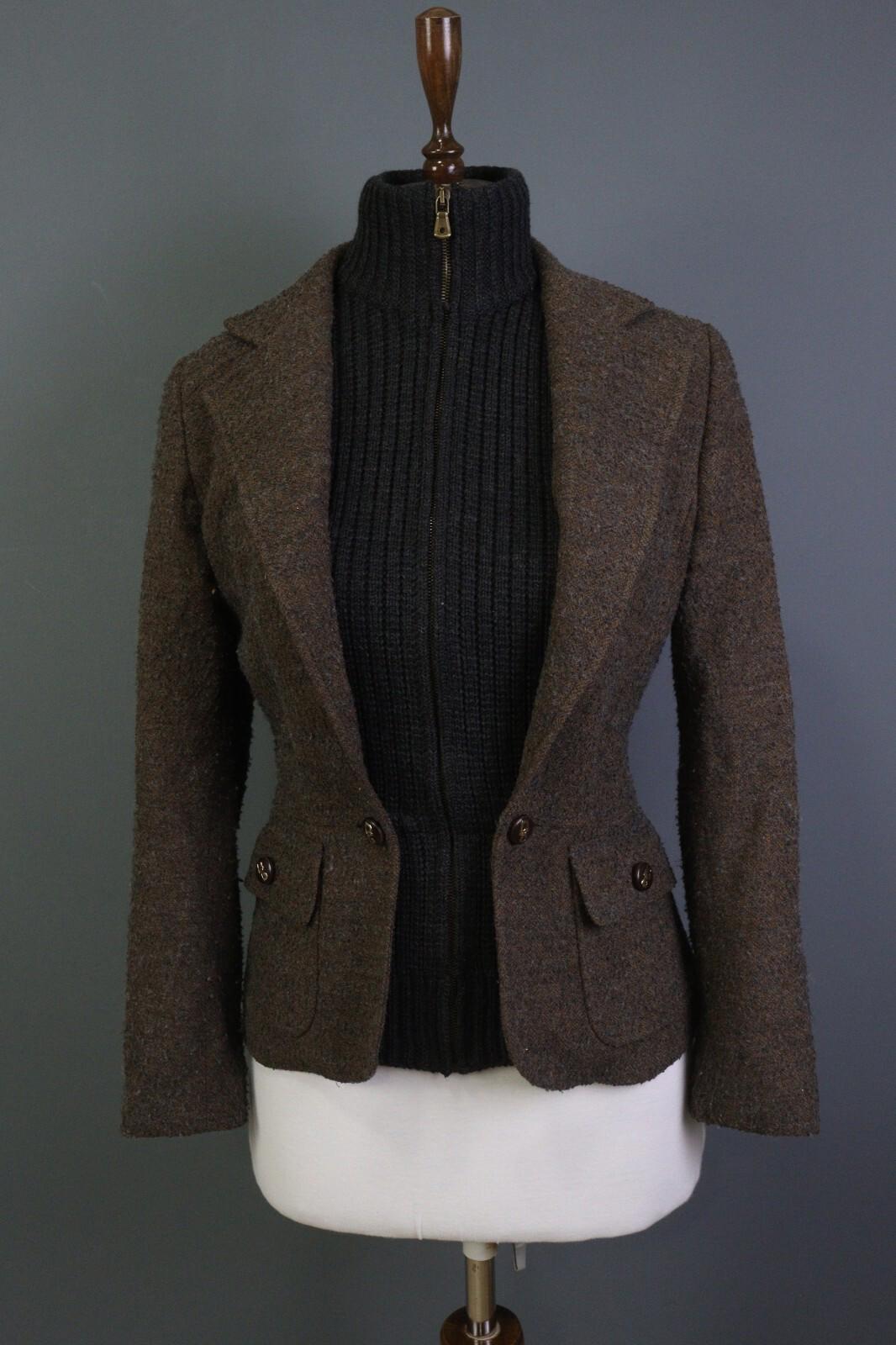 DOLCE&GABBANA Brown and Black Wool Full Zip Sweater with Blazer Jacket – Size 42