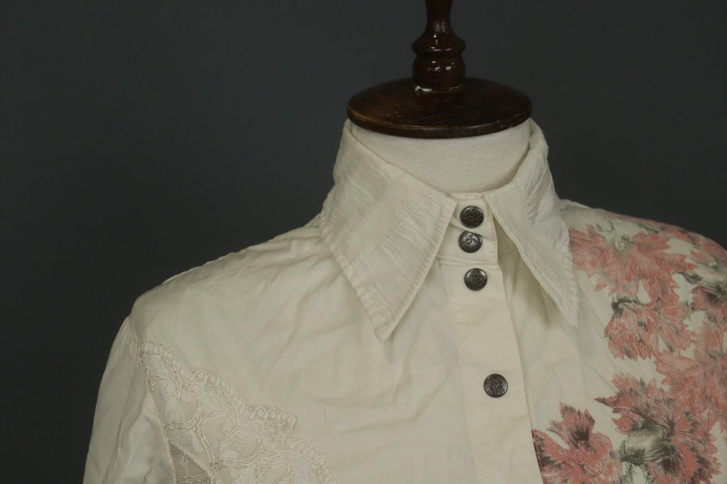 SAVE THE QUEEN White Floral Cotton Lace Long Sleeve Snap Button Shirt Top – Size S