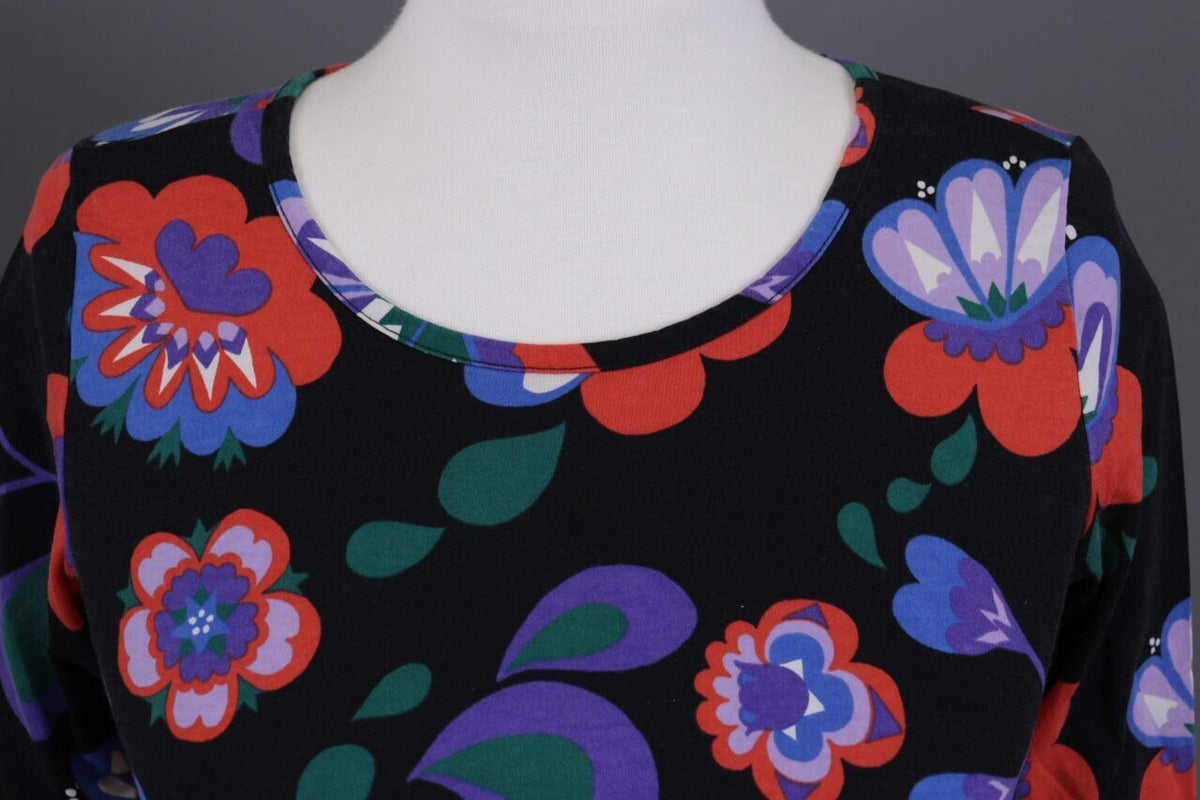 Marimekko Mukkamauija Black Lonk Sleeve Floral Summer Blouse Shirt – Size XS