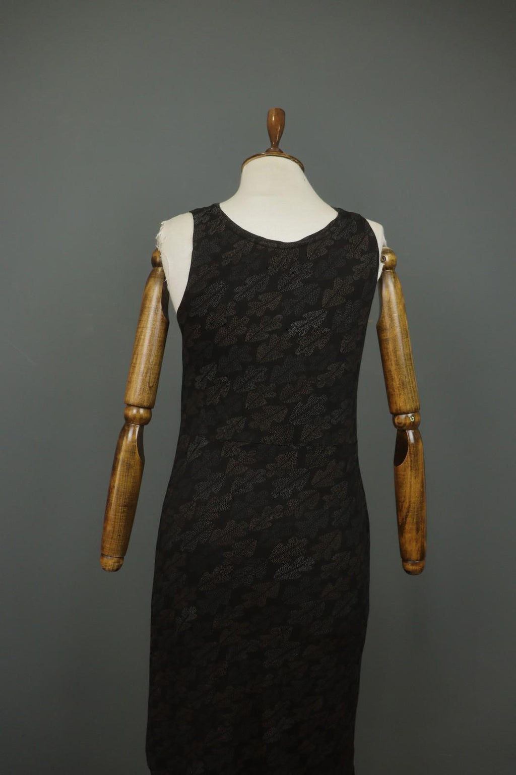 GUDRUN SJODEN Black Palm Leaf Print Lyocell Stretch Round Neck Maxi Dress – Size M