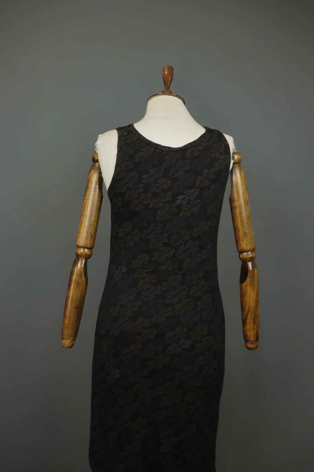 GUDRUN SJODEN Black Palm Leaf Print Lyocell Stretch Round Neck Maxi Dress – Size M