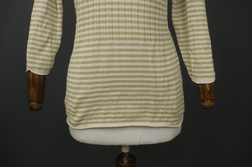 GUDRUN SJÖDEN Ivory Beige Striped Silk Long Sleeve Pullover Knitted Top – Size M