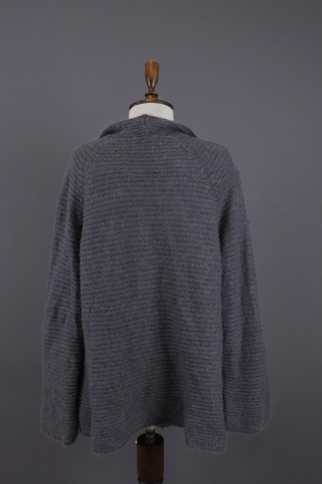 GUDRUN SJODEN Gray Ribbed Mohair Wool Cape Wrape Cardigan Sweater – Size XL