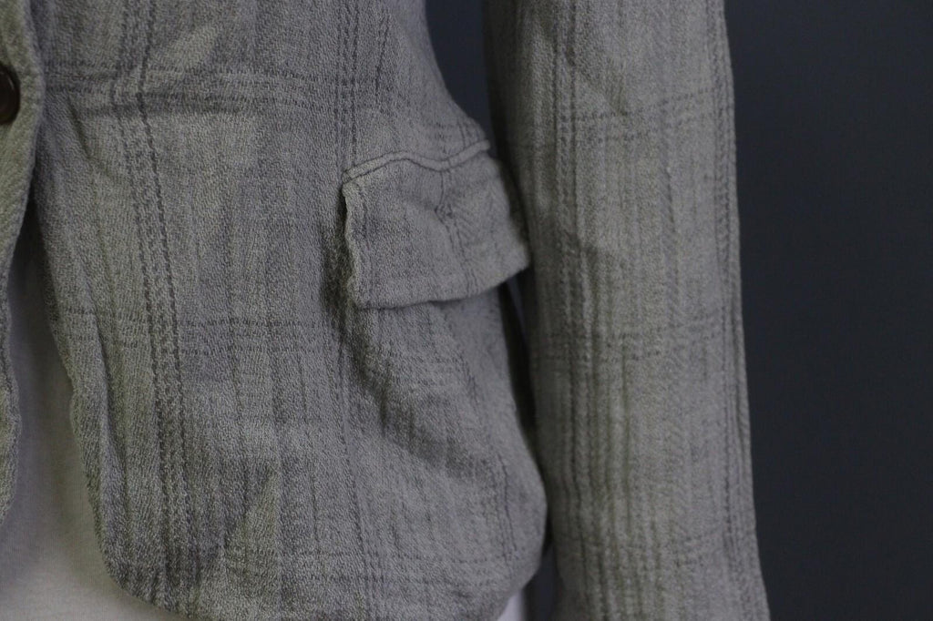 JIL SANDER Gray Plaid 100% Linen Three Button Blazer Jacket – Size 38