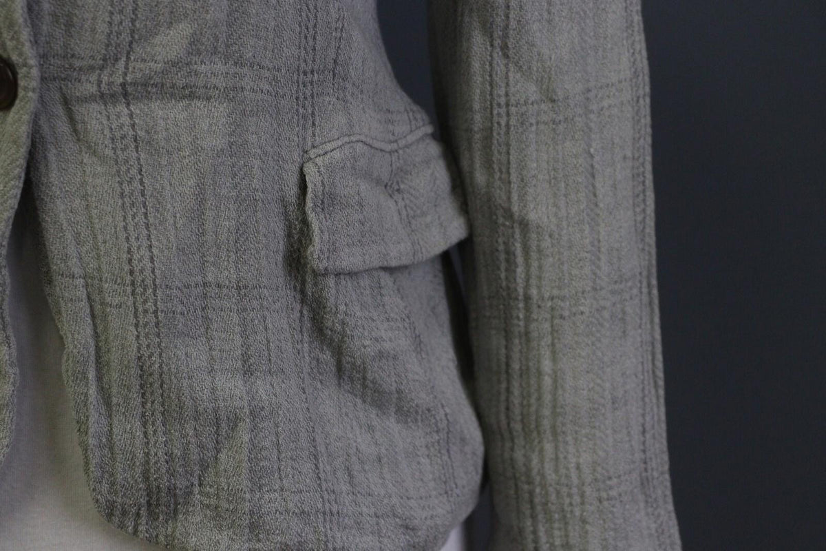 JIL SANDER Gray Plaid 100% Linen Three Button Blazer Jacket – Size 38