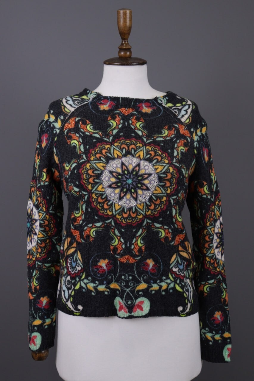 Princess Goes Hollywood Gray Floral Wool Cropped Knit Sweater – Size 36 / M