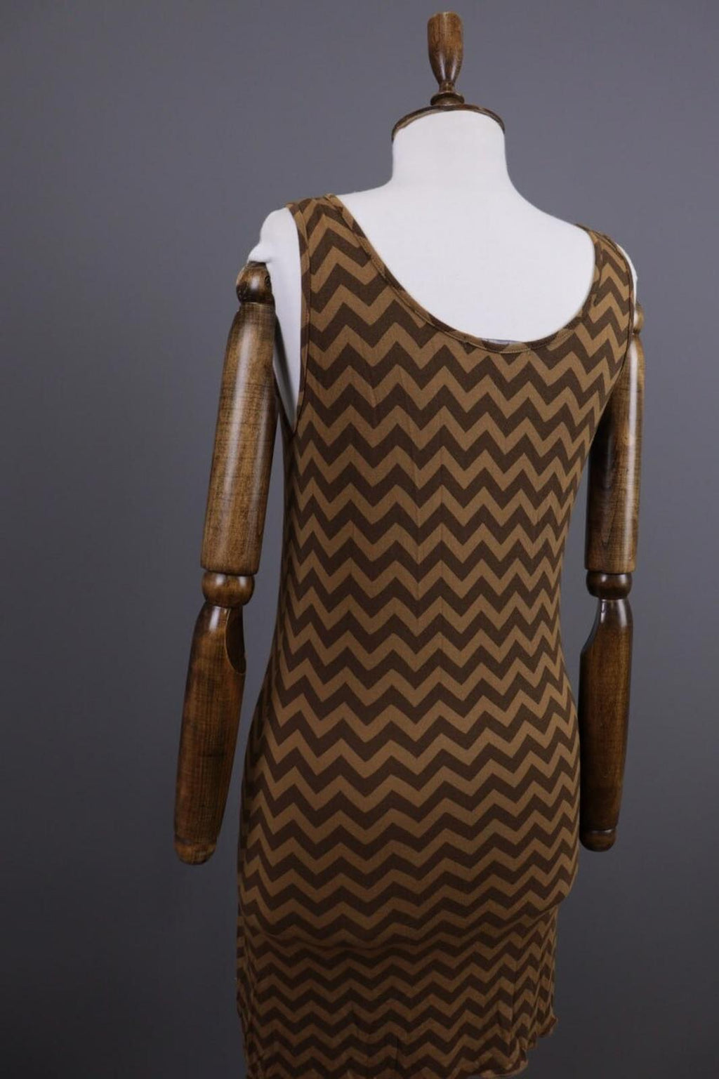 GUDRUN SJODEN Brown Geometric Relaxed Sleeveless Shift Midi Dress – Size M