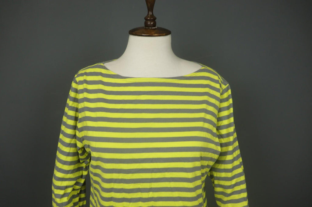 MARIMEKKO Original Yellow Gray Striped 100% Cotton 3/4 Sleeve Knit Top – Size L