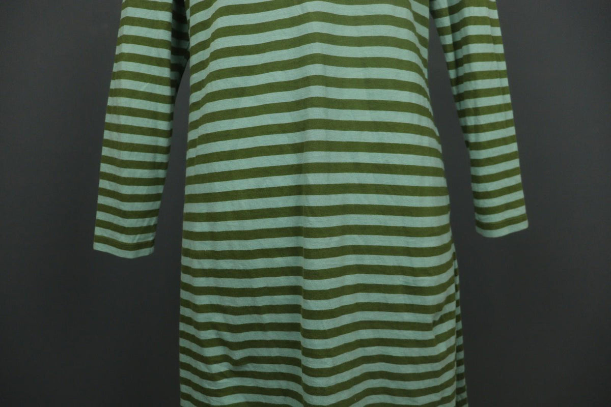 GUDRUN SJODEN Green Striped Organic Cotton Split V-Neck A-Line Dress – Size S
