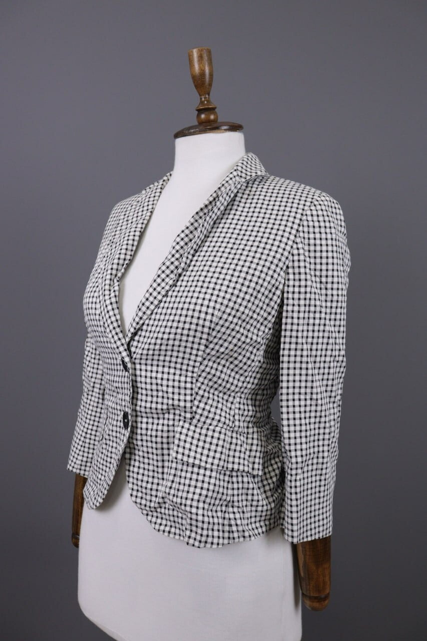 Max Mara White & Black 3/4 Sleeve Check Blazer Jacket – Size I 40 / USA 6