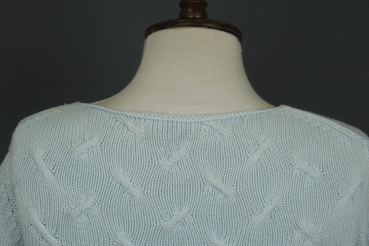 JOHNSTONES Blue Cotton Chunky Knit Long Sleeve Crew Neck Pullover Sweater – Size M