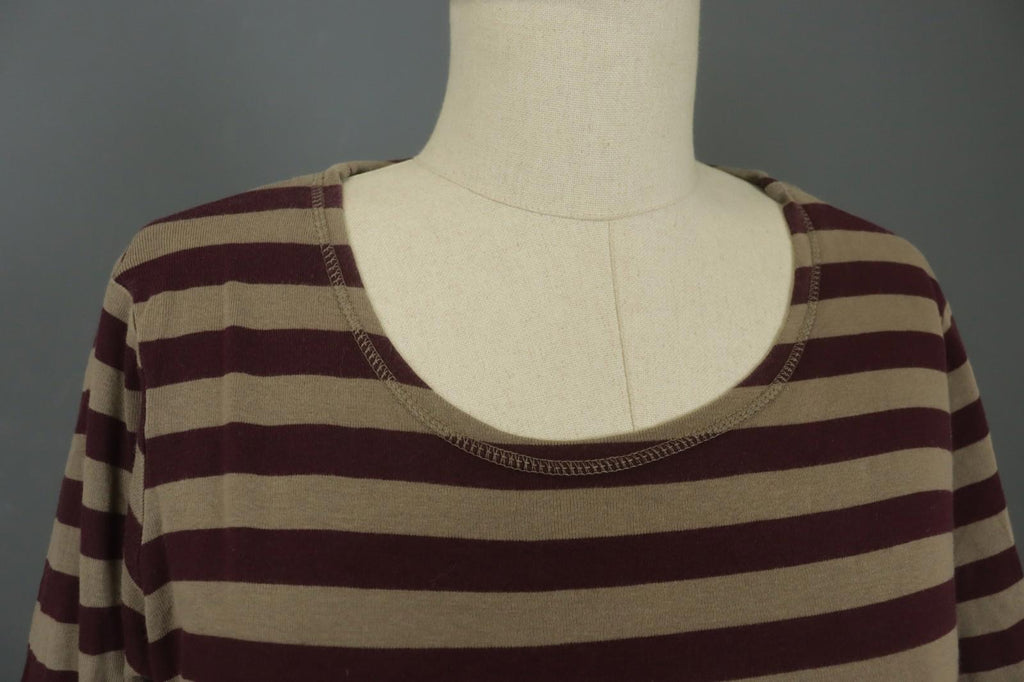 GUDRUN SJODEN Brown Striped Organic Cotton Long Sleeve Pullover Blouse Top Sz L