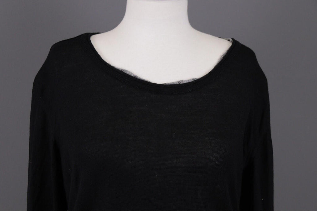 VERSACE COLLECTION Black Merino Wool Knit Long Sleeve Top Tunic Shirt – Size M