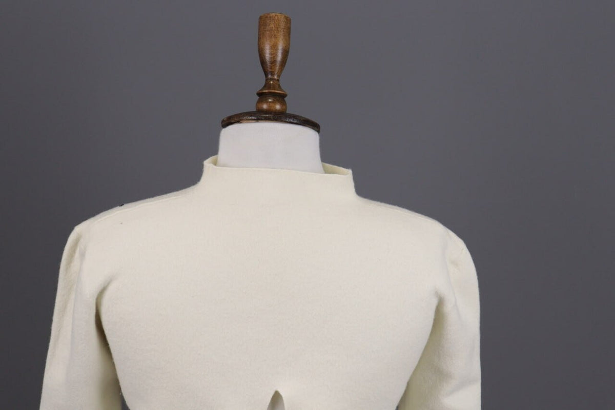 Adam Lippes Beige High Neck Merino 3/4 Sleeve Wool Knitted Sweater – Size L