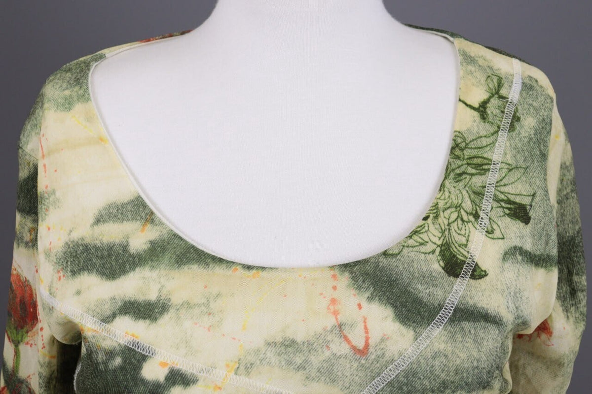 Elisa Cavaletti Green Floral Designer Short Sleeve Blouse Shirt – Size 46 / L