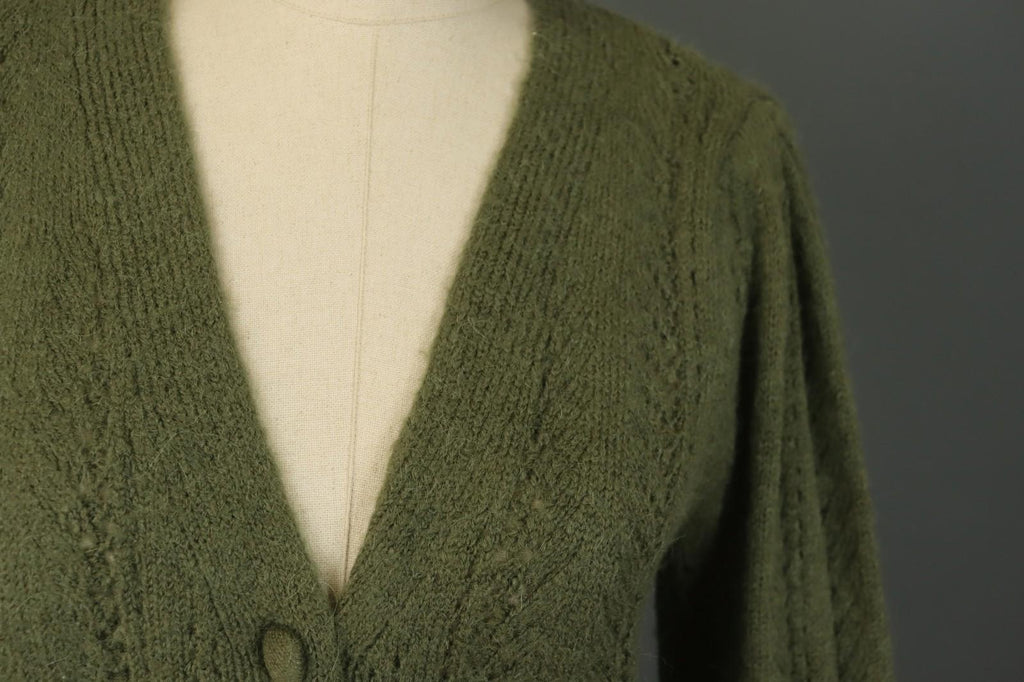 LA MAILLE SEZANE Green Open Knit Raglan Sleeve Button Front Cardigan – Size S