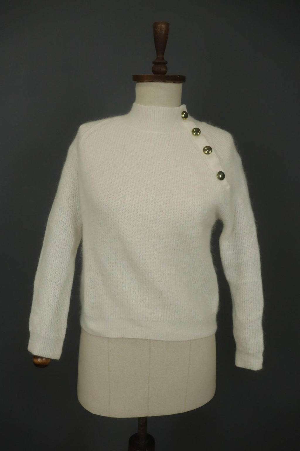LA MAILLE SÉZANE White Knitted Long Sleeve Mock Neck Button Front Sweater – Size S