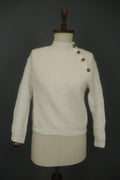 LA MAILLE SÉZANE White Knitted Long Sleeve Mock Neck Button Front Sweater – Size S