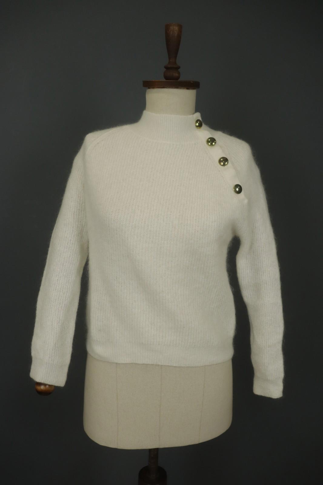 LA MAILLE SÉZANE White Knitted Long Sleeve Mock Neck Button Front Sweater – Size S