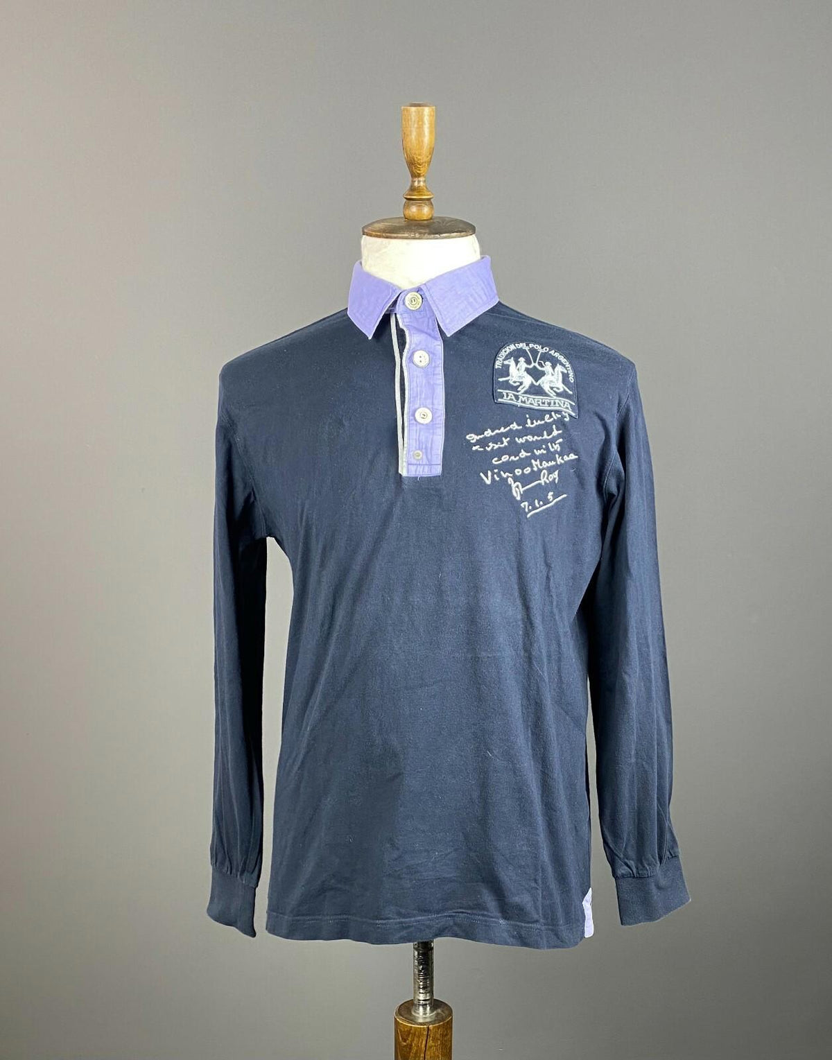 LA MARTINA Navy Blue Cotton Long Sleeve Polo Shirt – Size XL