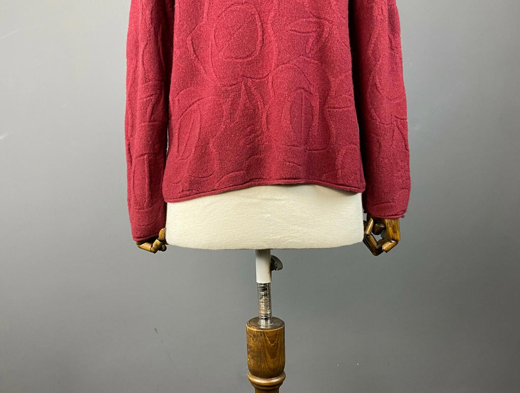 GUDRUN SJODEN Red Wool Knit Embroidered Pullover Oversized Sweater – Size S