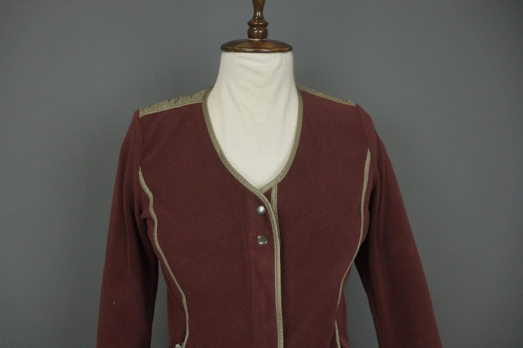 FRAUENSCHUH Burgundy V-Neck Long Sleeve Zip Pockets Button Front Fleece Jacket
