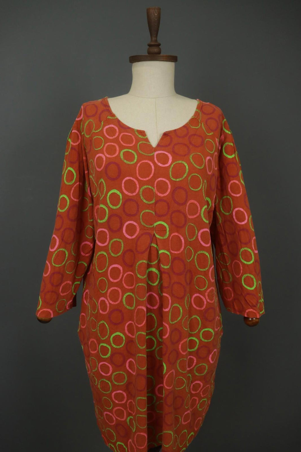 GUDRUN SJODEN Orange Polka Dot Viscose Long Sleeve Pullover Shift Dress – Size L