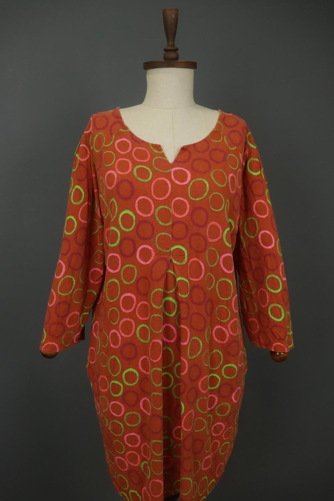 GUDRUN SJODEN Orange Polka Dot Viscose Long Sleeve Pullover Shift Dress – Size L