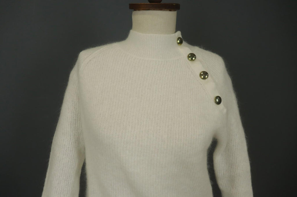 LA MAILLE SÉZANE White Knitted Long Sleeve Mock Neck Button Front Sweater – Size S