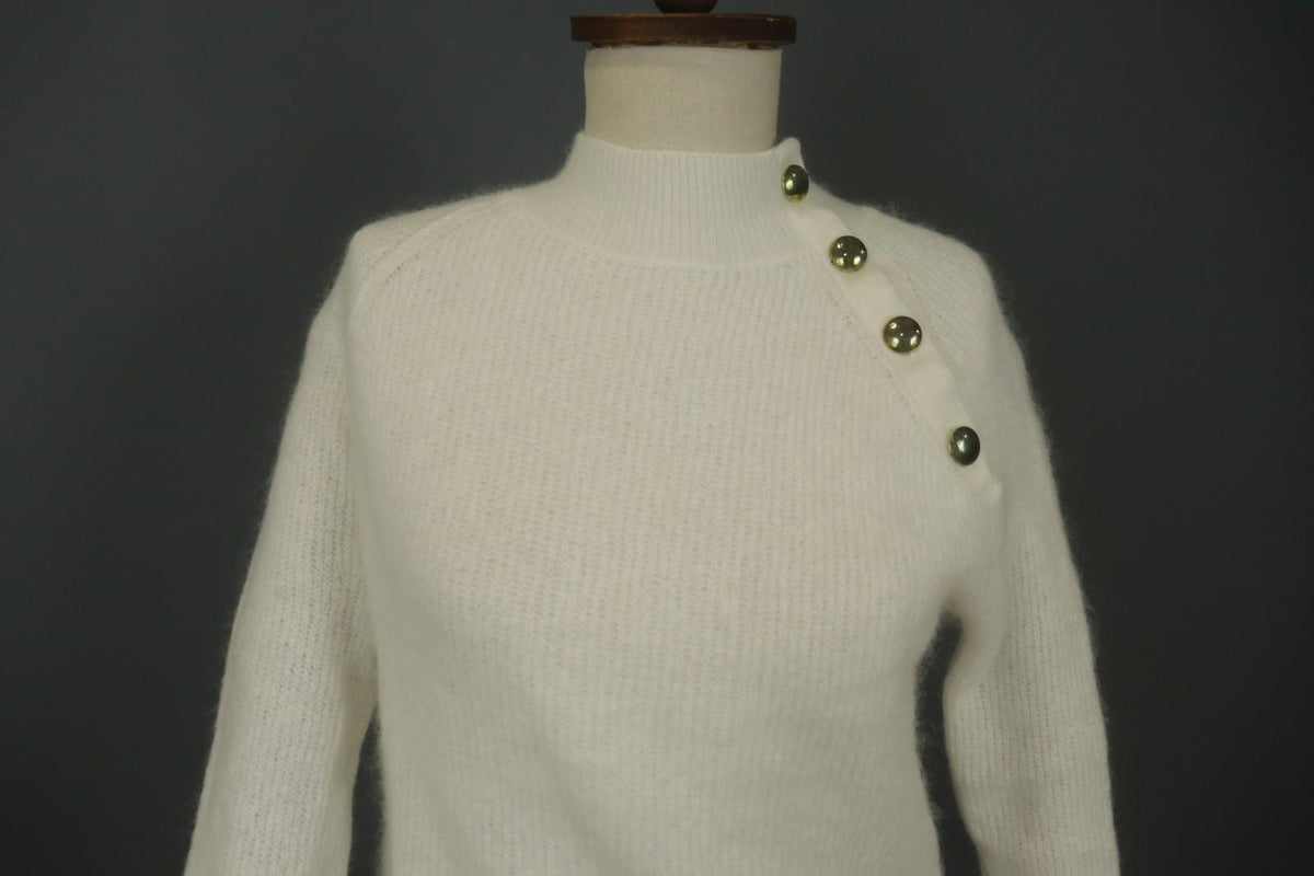 LA MAILLE SÉZANE White Knitted Long Sleeve Mock Neck Button Front Sweater – Size S