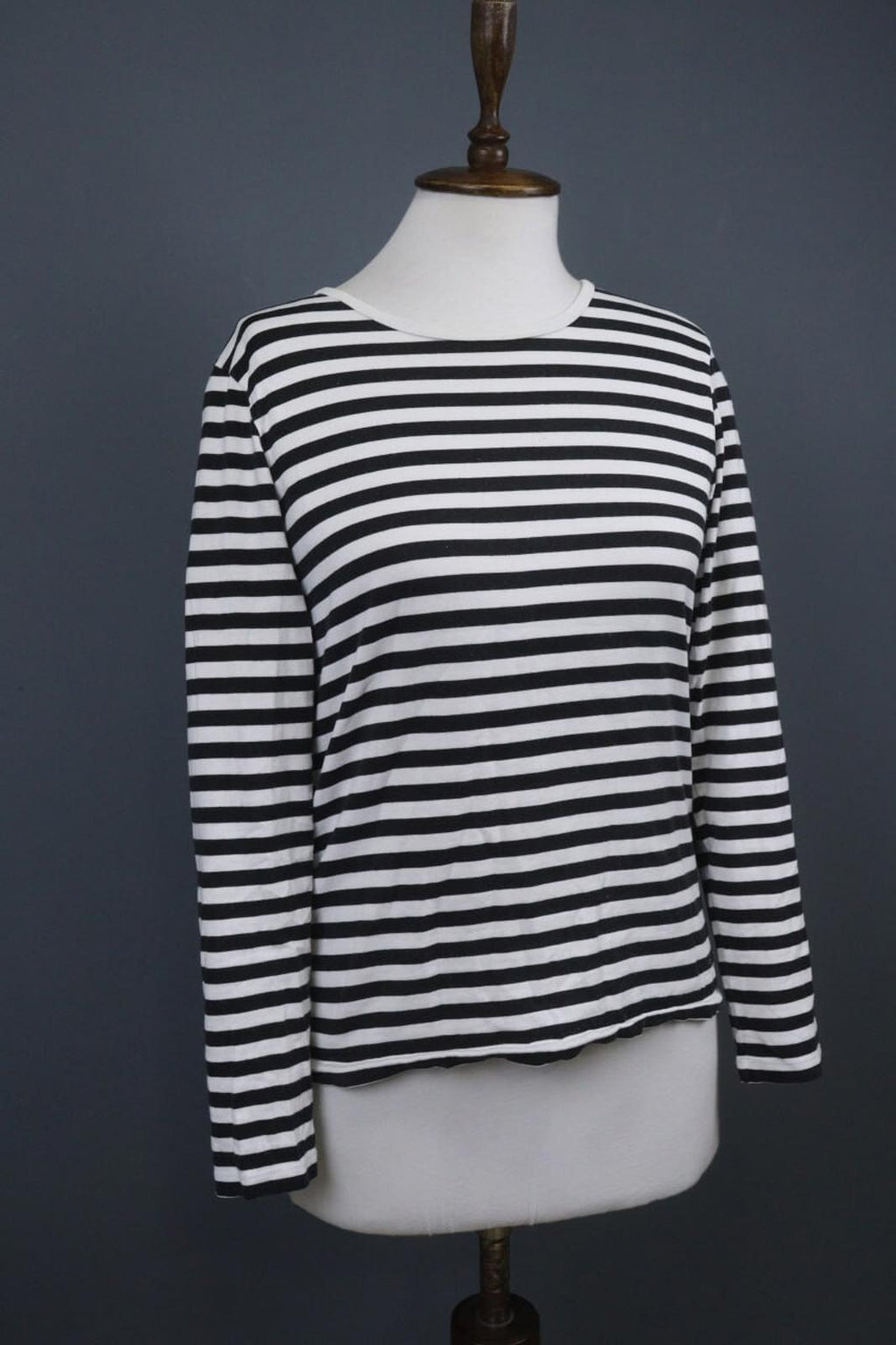 MARIMEKKO White Black Striped Round Neck Long Sleeve Stretch Blouse Top – Size S