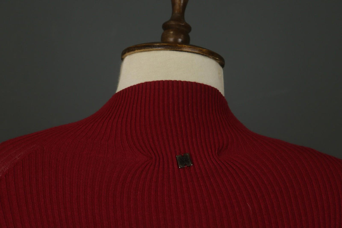 COP.COPINE Red Viscose Knitted Raglan Sleeve Mock Neck Pullover Sweater – Size M