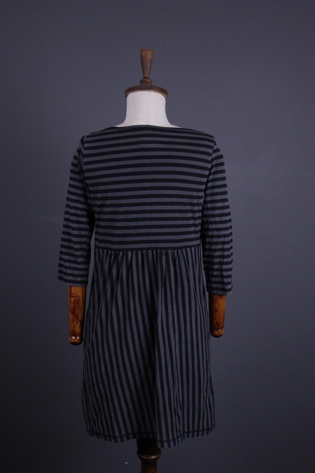 GUDRUN SJODEN Gray Stripe 3/4 Sleeve A-Line Midi Dress – Size S