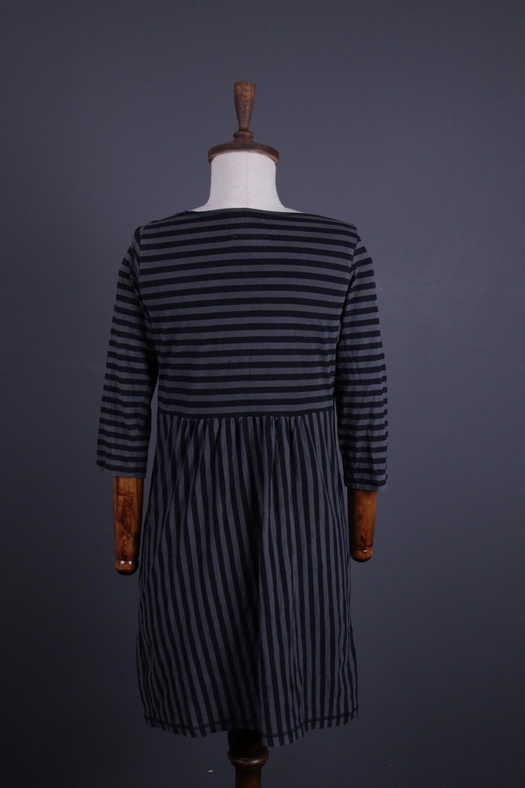 GUDRUN SJODEN Gray Stripe 3/4 Sleeve A-Line Midi Dress – Size S