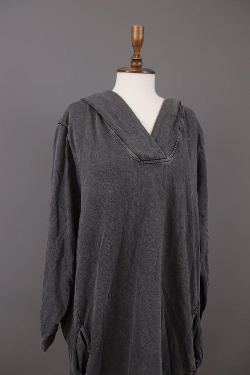 RUNDHOLZ Maxi Dress Gray Acrylic Hooded Ribbed Cuff & Hem Pouch Pocket – Size M