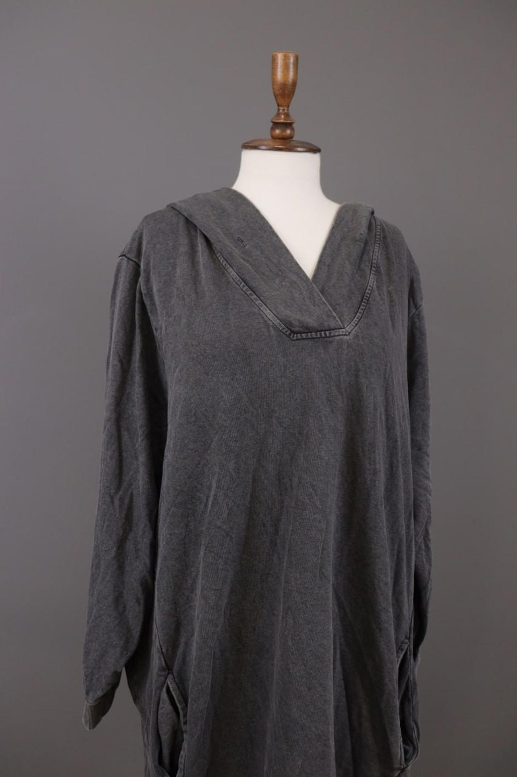 RUNDHOLZ Maxi Dress Gray Acrylic Hooded Ribbed Cuff & Hem Pouch Pocket – Size M