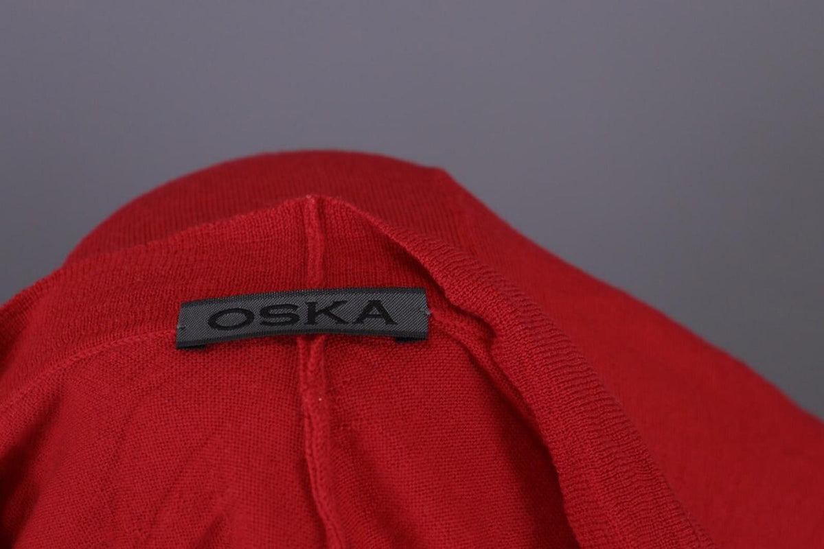 OSKA Red Knit Drape Long Sleeve Button Cardigan Sweater – Size 3