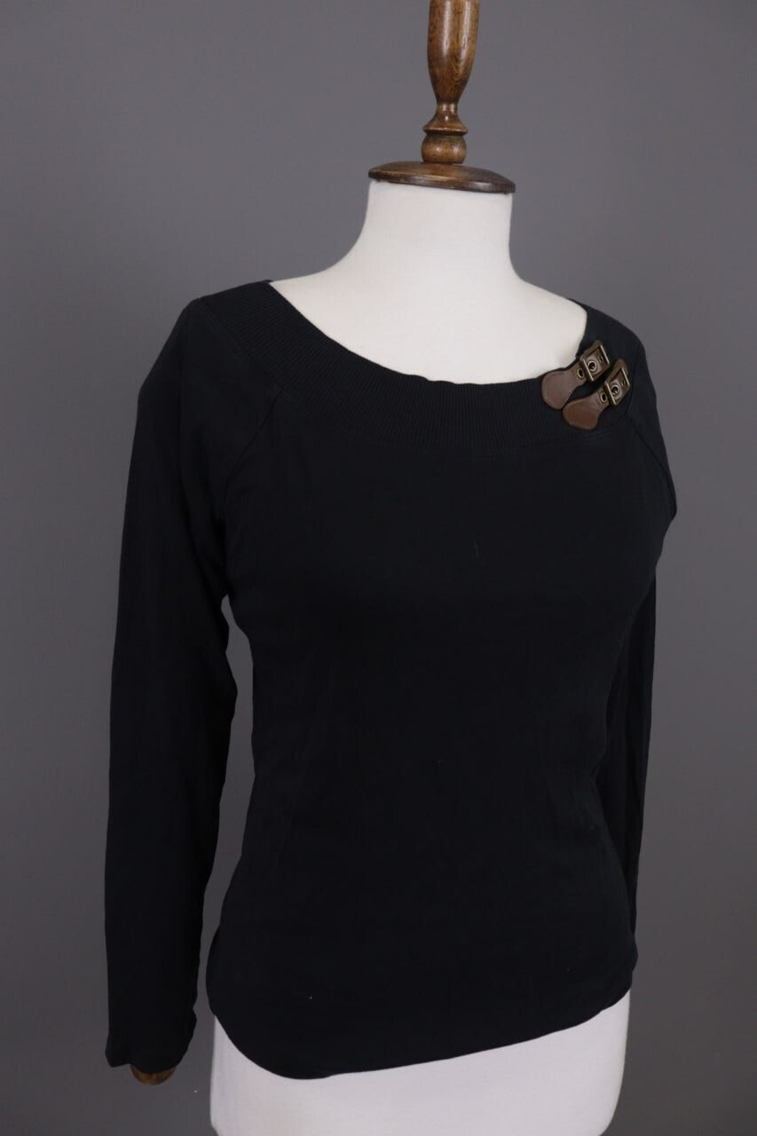 Lauren Ralph Lauren Black Leather Strap Cotton Sweater – Size M