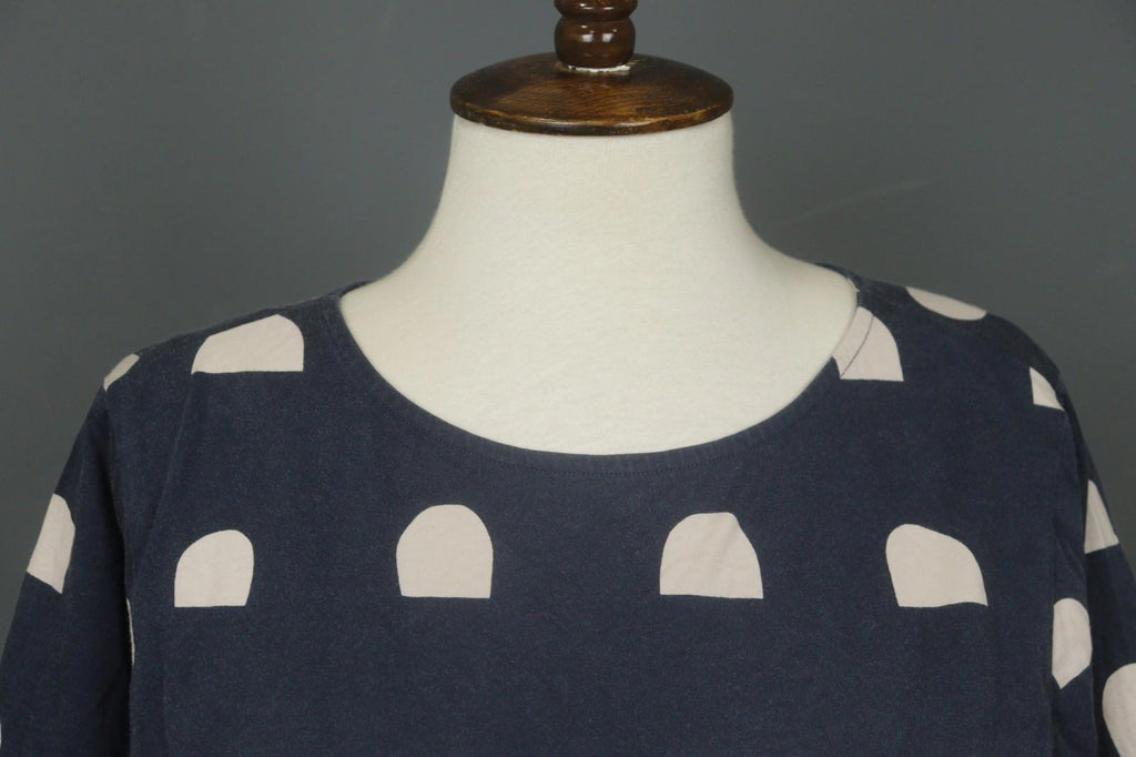 MARIMEKKO Blue White Polka Dot 3/4 Sleeve Round Neck Pullover Knit Top – Size M