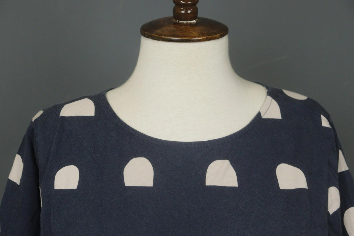 MARIMEKKO Blue White Polka Dot 3/4 Sleeve Round Neck Pullover Knit Top – Size M