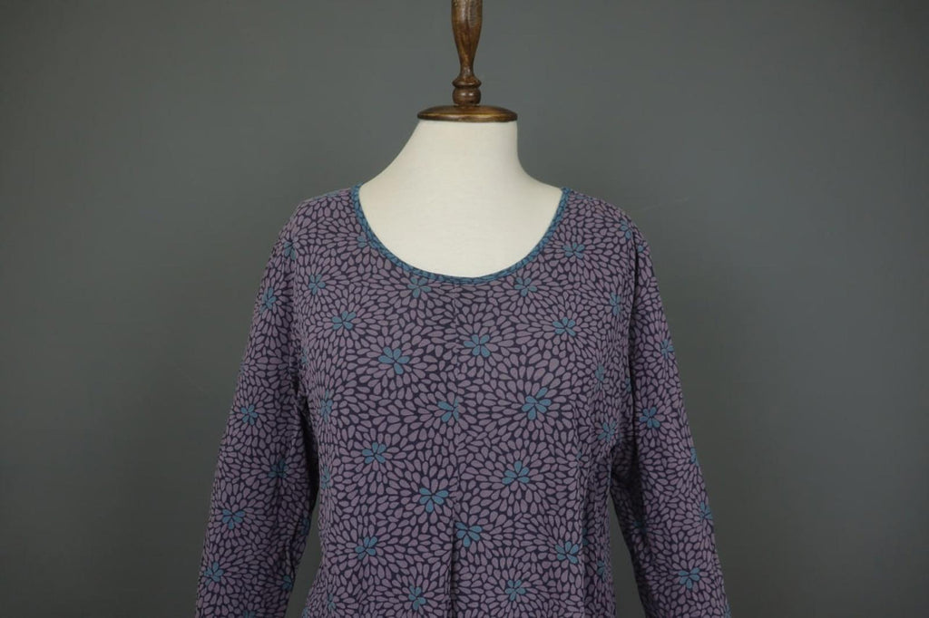 GUDRUN SJODEN Multi Floral Lyocell Long Sleeve Round Neck A-Line Dress – Size L
