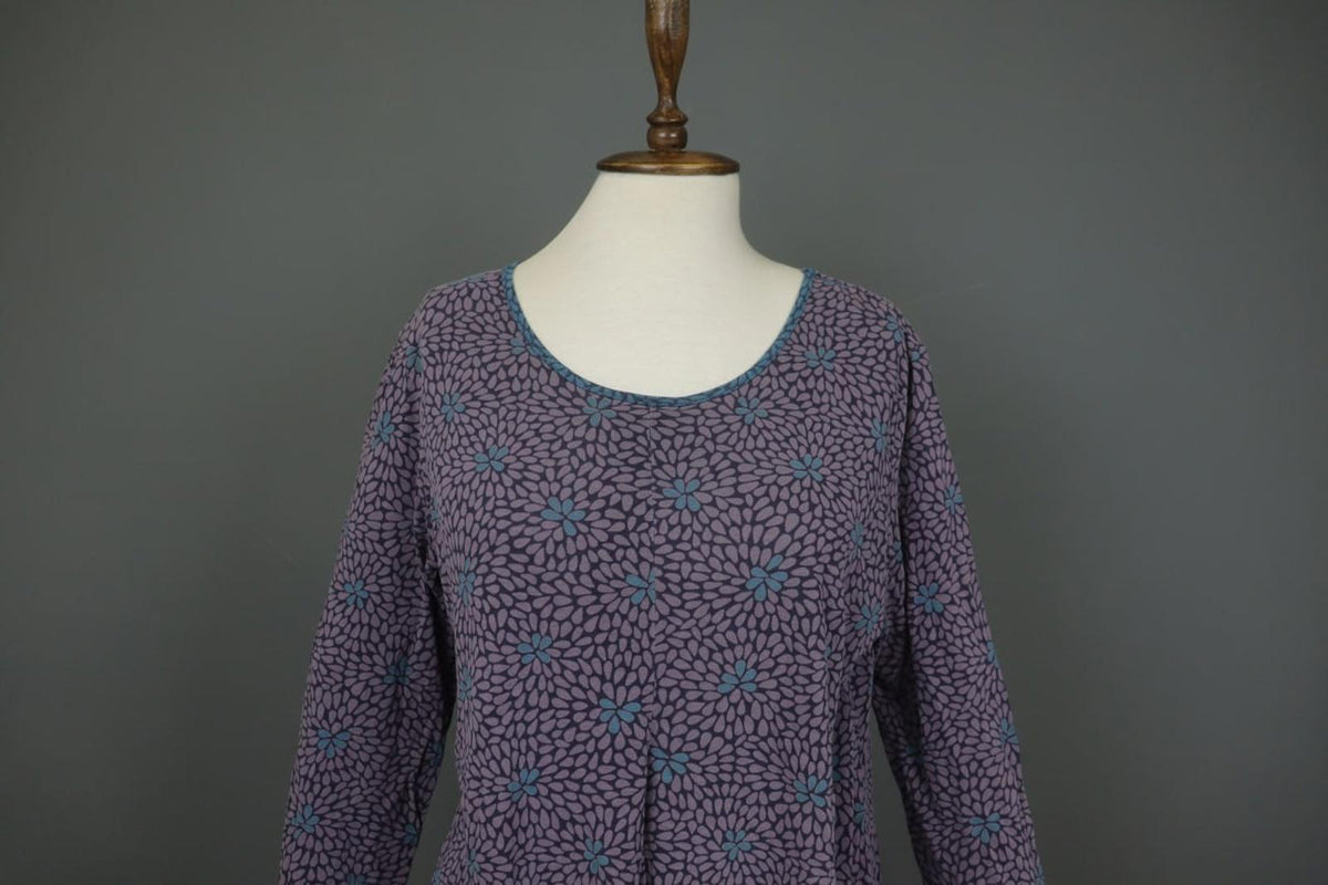 GUDRUN SJODEN Multi Floral Lyocell Long Sleeve Round Neck A-Line Dress – Size L
