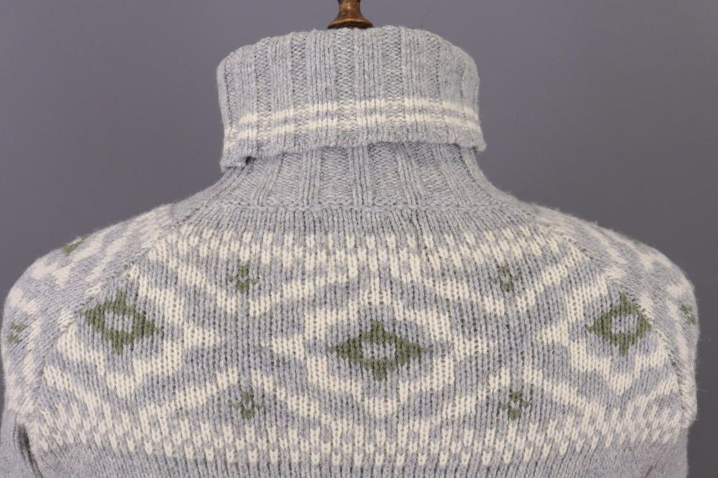 DEVOLD Gray Vintage Fair Isle Turtle Neck Wool Knit Ski Sweater – Size M