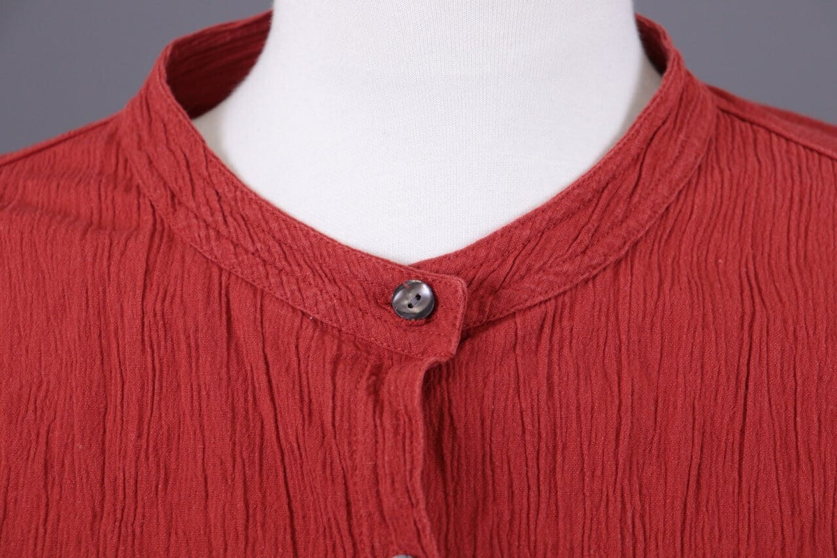 Gudrun Sjoden Red Button Down Asymmetrical Long Sleeve Top Shirt – Size XL