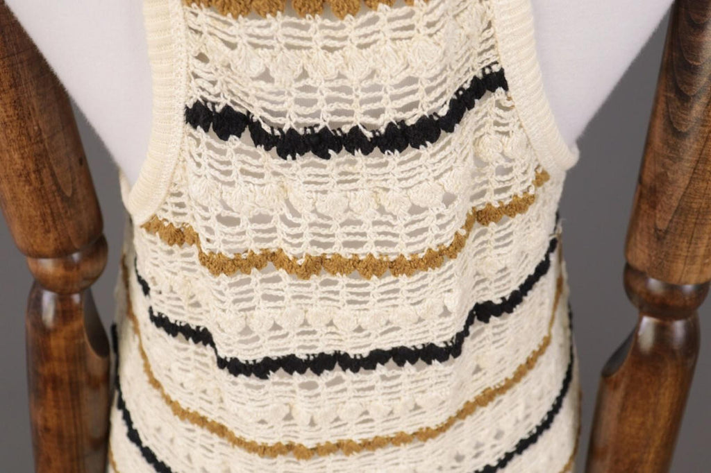 BNWT ISABEL MARANT ETOILE Beige Striped Crochet Knit Sleeveless Midi Dress Sz 36